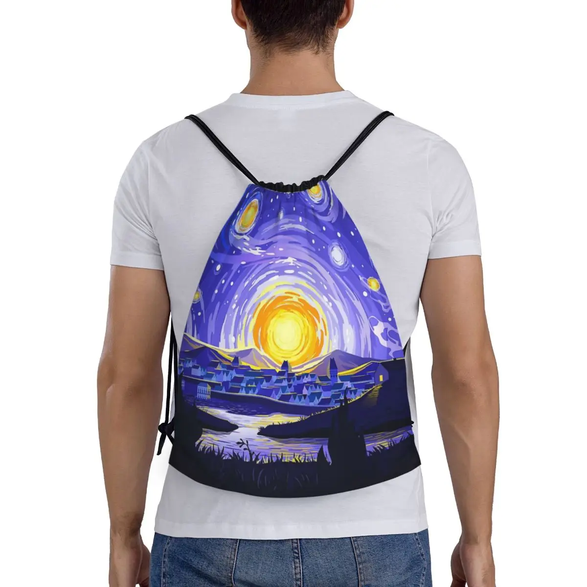 

Starlight Night Van Gogh Backpacks Multi-function Portable Drawstring Bags Storage Bag Book Bags For Man Woman Students