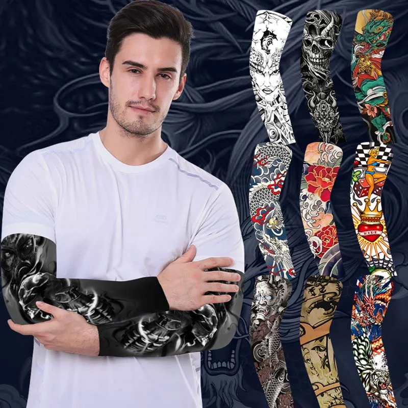 Sunscreen Tattooed Sleeve Summer Outdoor Sports Breathable Sweat-Absorbent Sunshade Seamless Flower Arm Tattooed Ice Sleeve