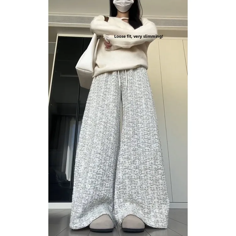 Coreano Sle Doce Pequeno ence Malha Calça Casual Feminina Outono Inverno Nova Pequena Fraança Vento Emagrecimento Drape Alta Wai...