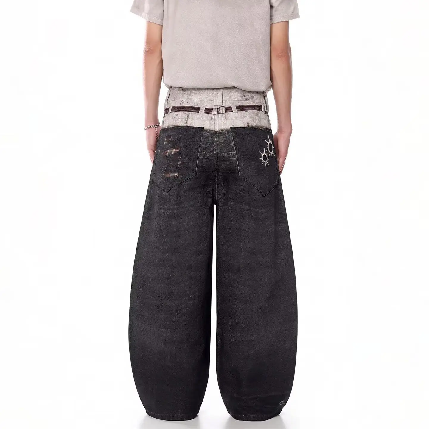 Men's Personalized Printed Pattern Casual Pants Cool Boy Wide Legs Thin Sweatpants Street Bottom Male High Waist Trousers