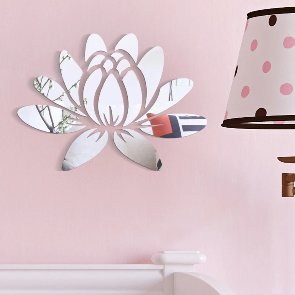 Acrylic Mirror Wall Sticker Set with Blooming Lotus Flower Design for Home Decoration in Gold/Silver/Black (38x27 5cm)