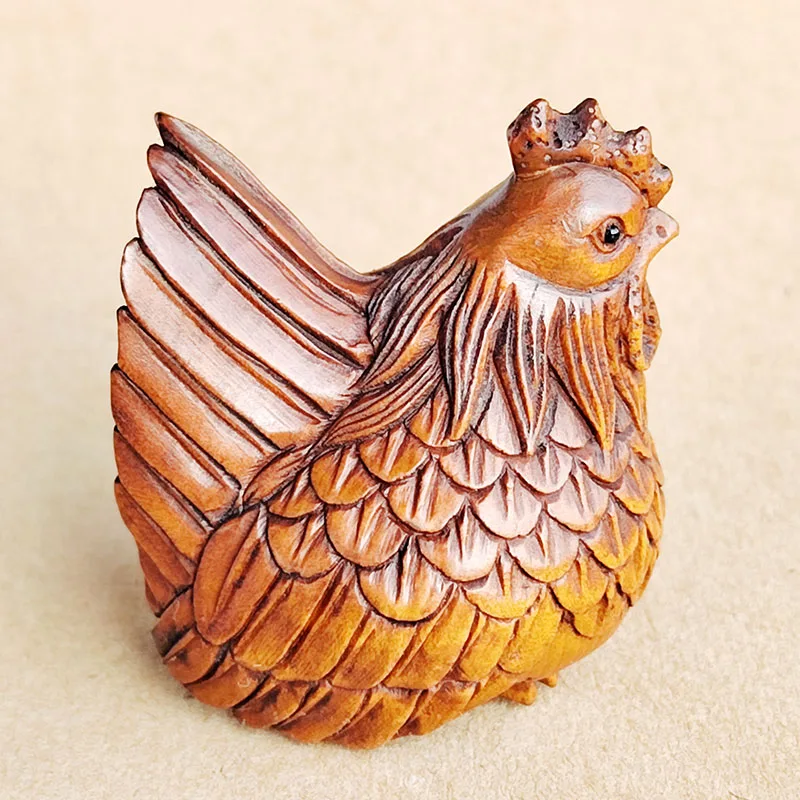 

GX636 - 20 Years Old 2" Hand Carved Boxwood Netsuke : Rooster Hen
