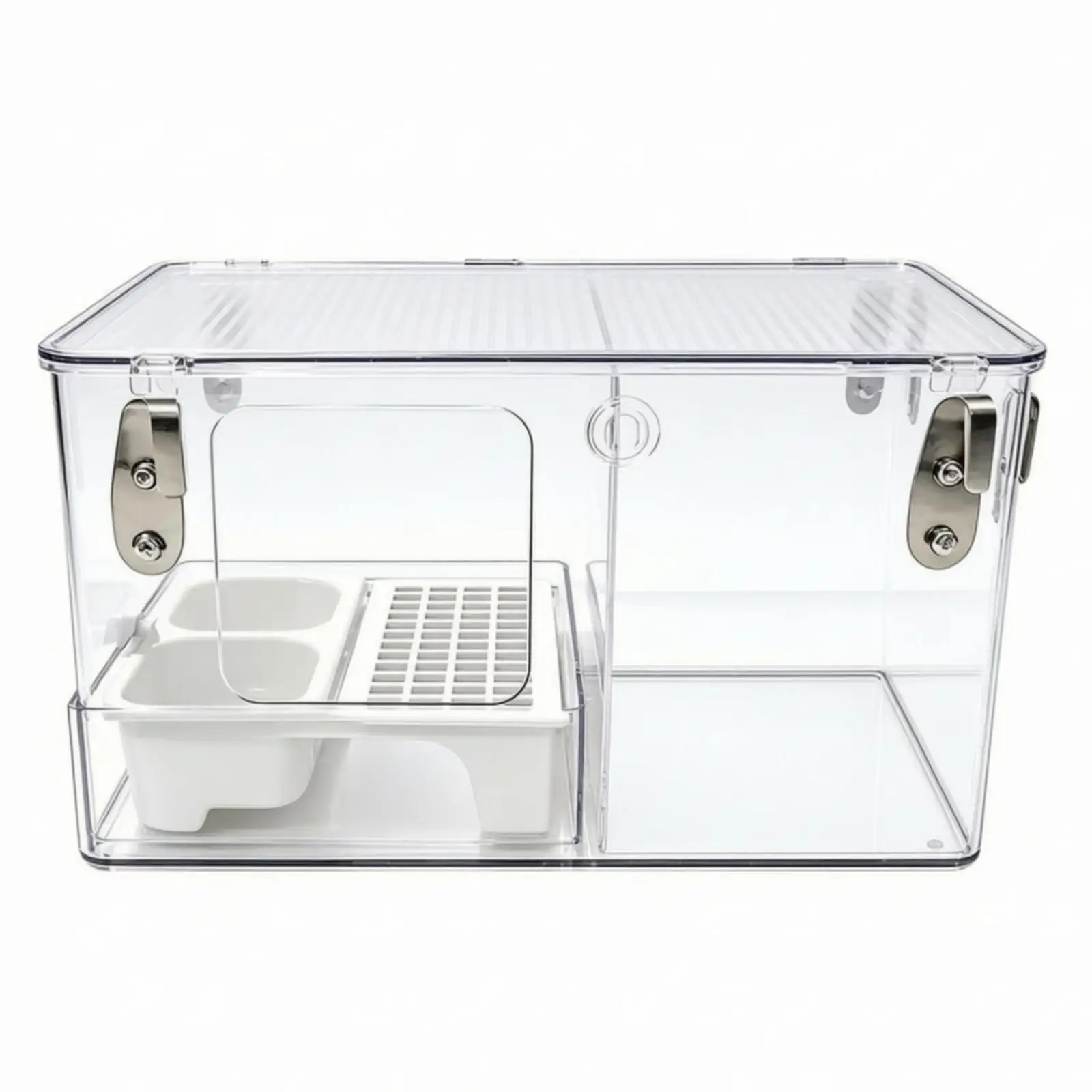Transparent Acrylic Cage with Two Compartment Feeder and Top Opening Lid for Large Bird Breeding