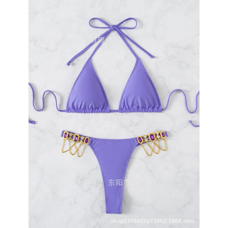 New Hot-Selling Crystal Chain Sexy Strap Halter Sexy Thong Bikini