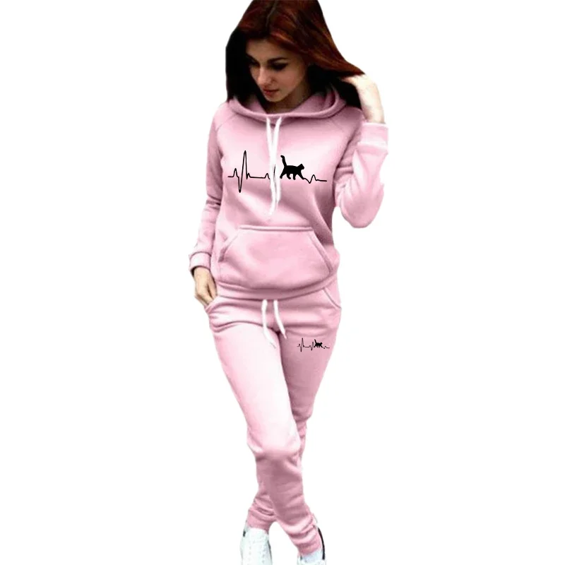 Autumn Winter Ladies Sportswear Hoodies and Pants 2 Pieces Set Printed Women\'s Jogging Suit Fashion Casual Streetwear Outfits