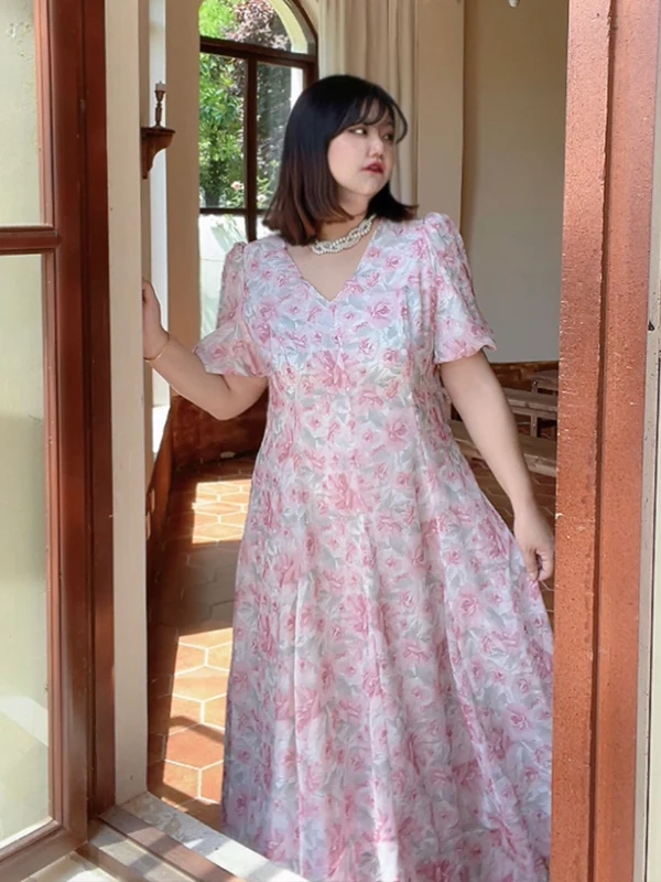 Ele linterna de talla grande Sve v-ne Dr francés Sle adelgazante larga pausa para el té Dr para mujeres de talla grande verano otoño