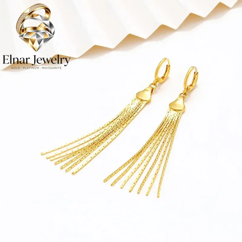 

Elnar Jewelry Luxury 24K 9999 Pure Gold real gold Long multi-line tassel earrings women elegant temperament golden earrings