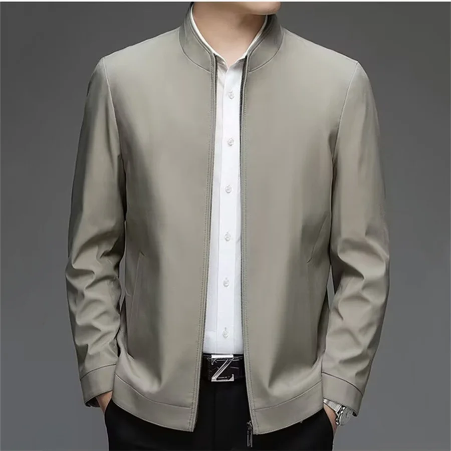

2025 High-end Men's Business Jacket Fashion Solid Stand Collar Formal Blazer Coats Loose Zipper Up Casual Outerwear Men Jackets
