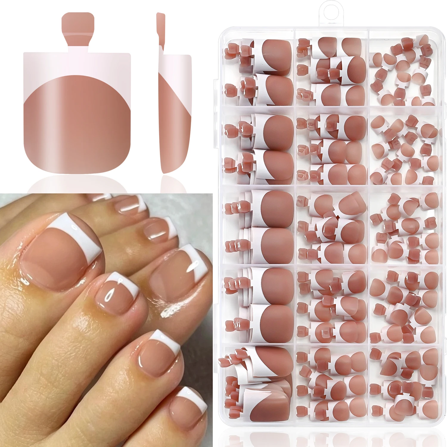 150 faux ongles de pieds nude couleur café, courts et carrés, à presser, pour usage quotidien au bureau, couvrance totale