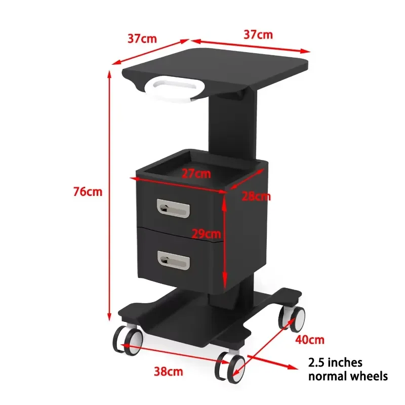 Black White Metal Iron Trolley for SPA Salon Modern Facial Skincare Equipment Two Drawers Socket Hotel Hospital