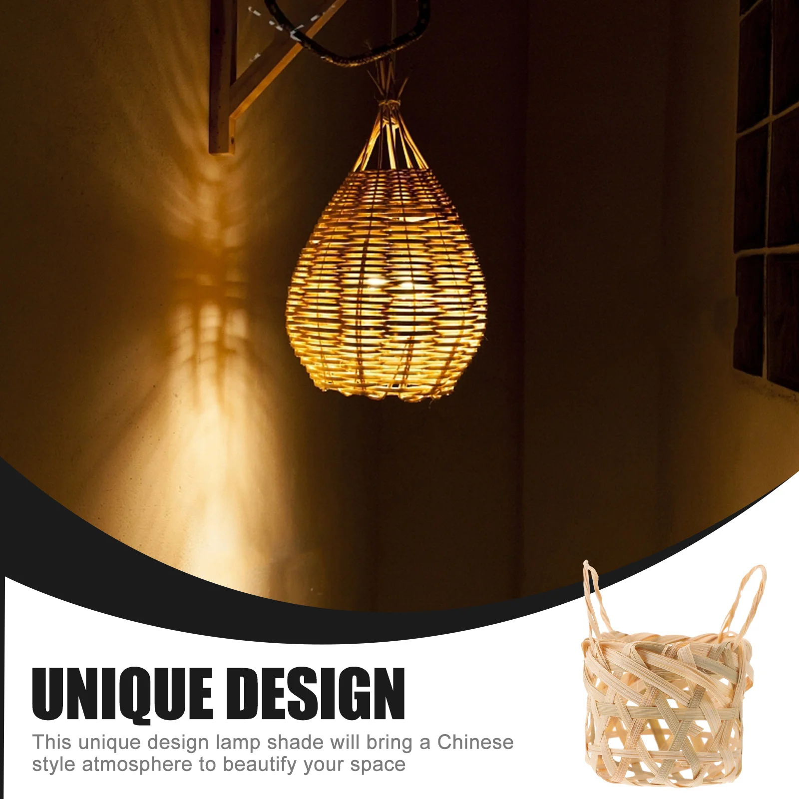 2 قطعة عاكس الضوء الخيزران المنسوج ريفي نمط قلادة غطاء خفيف للإضاءة الداخلية المطبخ الحمام مكتب فندق بار ديكور #6