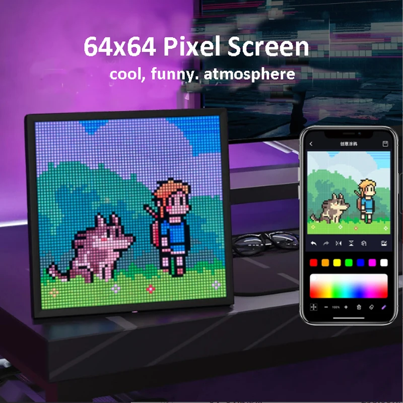 64x64 LED Pixel Display APP Controle Programmeerbaar Nachtlampje DIY Tekstpatroon Animatie Multifunctie Muziek Dans Pixel Scherm