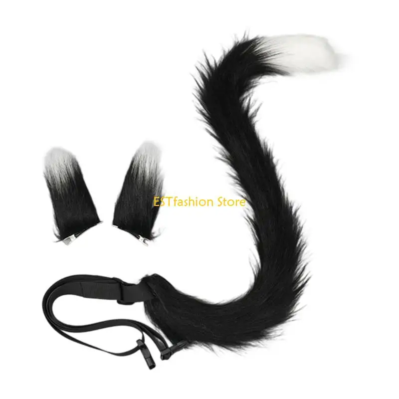 

Y5GC Stylish Furry Plush Bendable Cats Tail Ear Headpiece Anime Event Costume Props