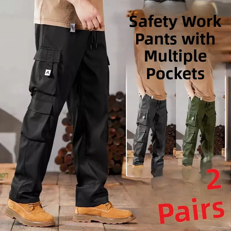 Men's Casual Workwear Pants Multi-Pocket Straight Leg Labor Protection Trousers Wear-Resistant Car Repair Pants Breathable