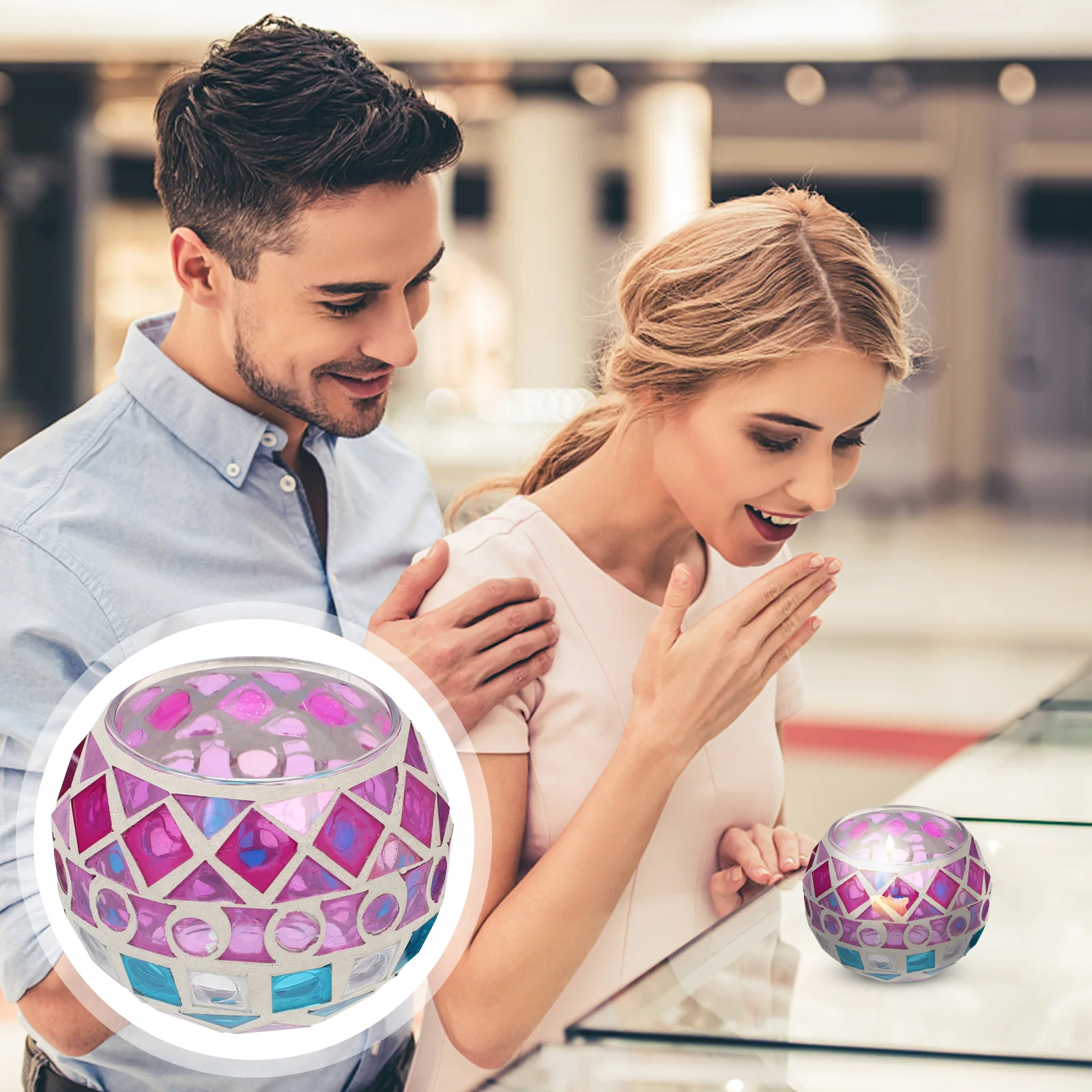 

Handmade Colorful Mosaic Glass Holder Tealight Holders Elegant Romantic Home Decor Tea Light Holder