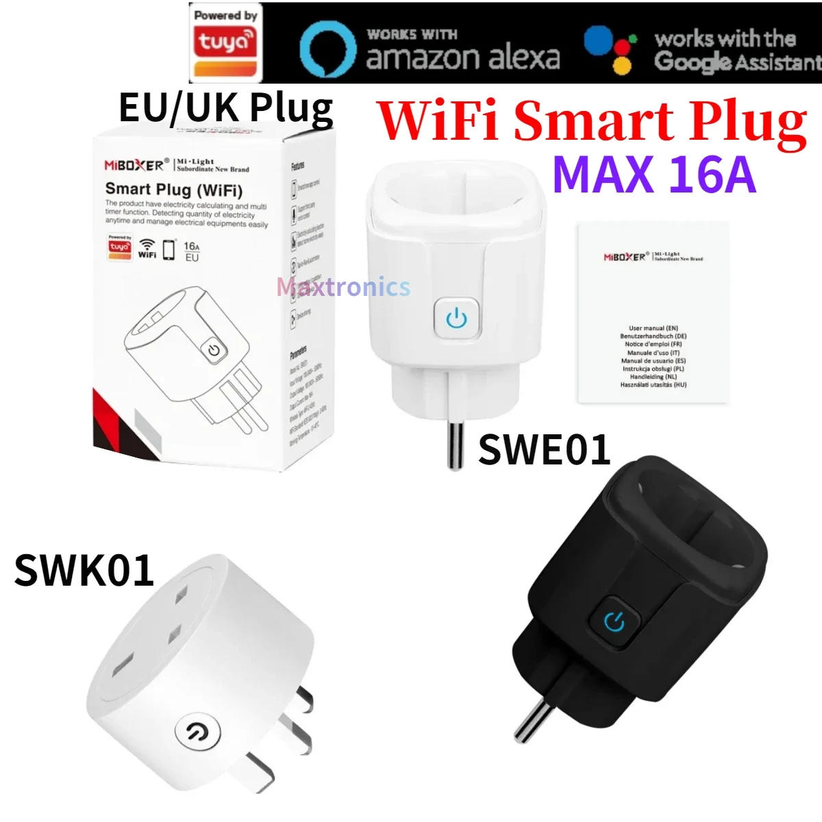 

MiBoxer SWE01/SWK01 WiFi Smart Plug Max 16A Power Monitor Timing Function Works With Tuya Smart Life APP Alexa Google Home Voice