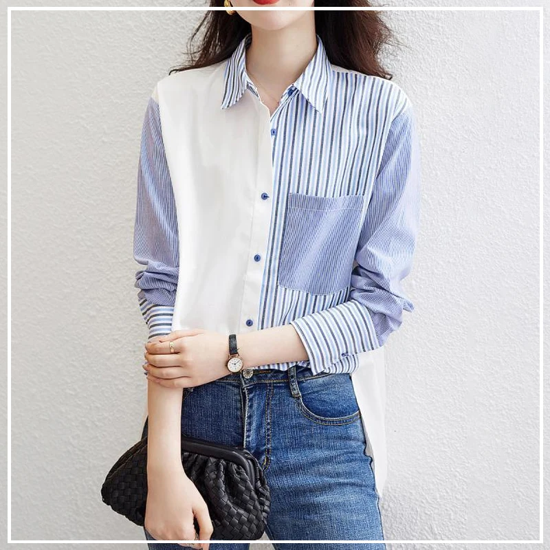 

Sense of Design Stripe Fashion Temperament Commute Capable Tall and Straight Women's Long Sleeved Shirt Spring Autumn New 2024