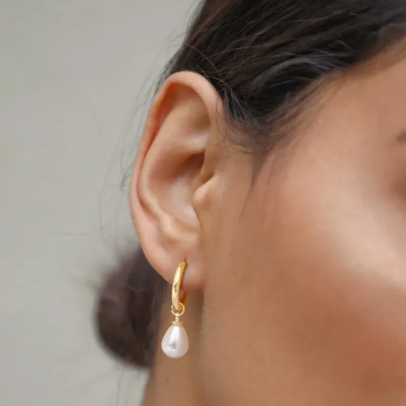 Pearl Dangle Earrings for Women Mom, Dainty 18K Gold Plated Stainless Steel Waterdop Pearls Hypoallergenic Earring Jewelry Gifts