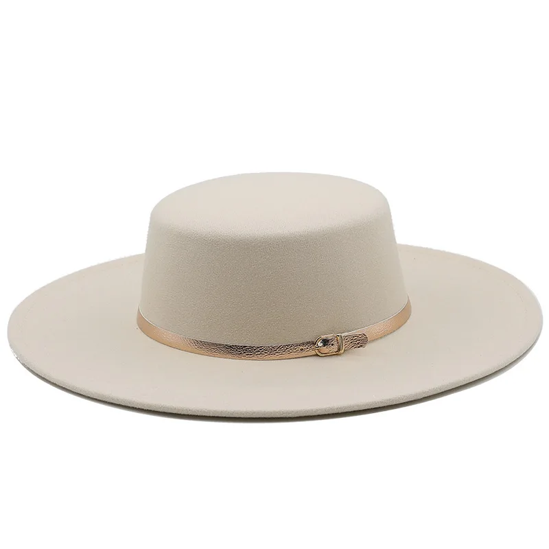 Felt Fedoras Hat For Women 9.5CM Wide Brim Church Derby Top Hat With Bow Laddy Panama Solid Artificial White Wool Blend Jazz Cap