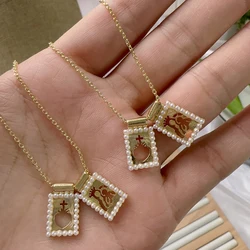5 pcs/lot New Design Fashion Pendant Necklace Gold Plated Brass Pearl Thin Chain Hollow Pendant Necklaces Jewelry