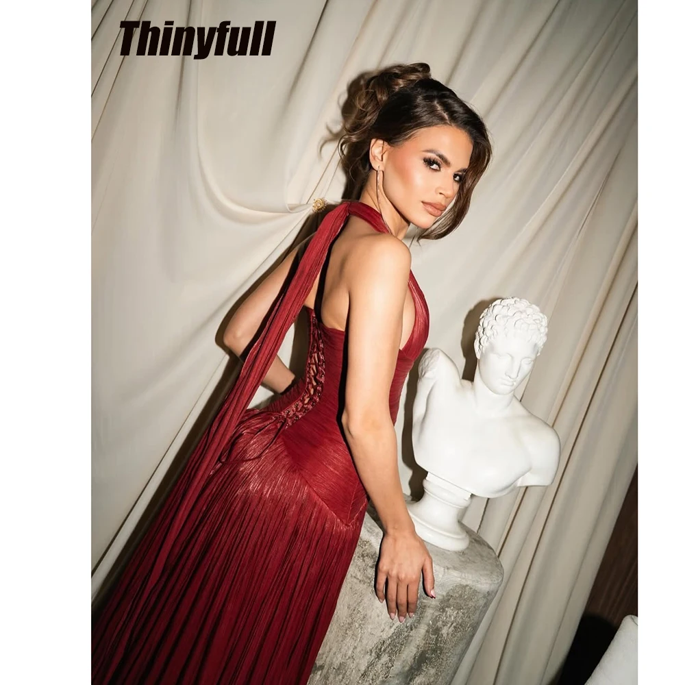Thinyfull A-line Sleeveless Prom Dresses 2026 Halter Shiny Satin Evening Gown Long Party Dress Robes De Soirée Customized