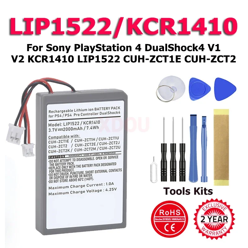 

XDOU For SONY PS4/ PS4 Pro LIP1522 & KCR1410 Dualshock 4 V1 V2 Wireless Controller Playstation GamePad 2000mAh Replace Battery