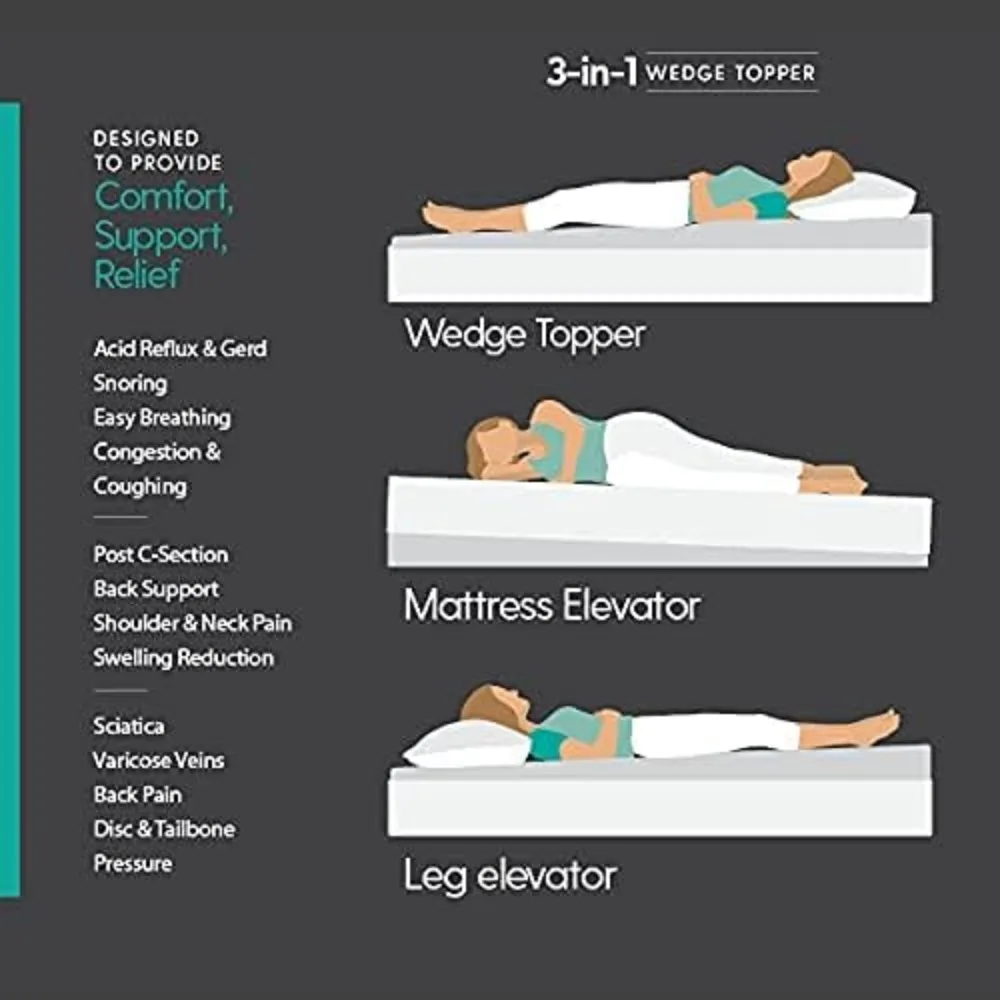 غطاء علوي من إسفنج الذاكرة مع قاعدة مصعد مائلة، حجم كامل 7.5 بوصة، غطاء قابل للغسل #3