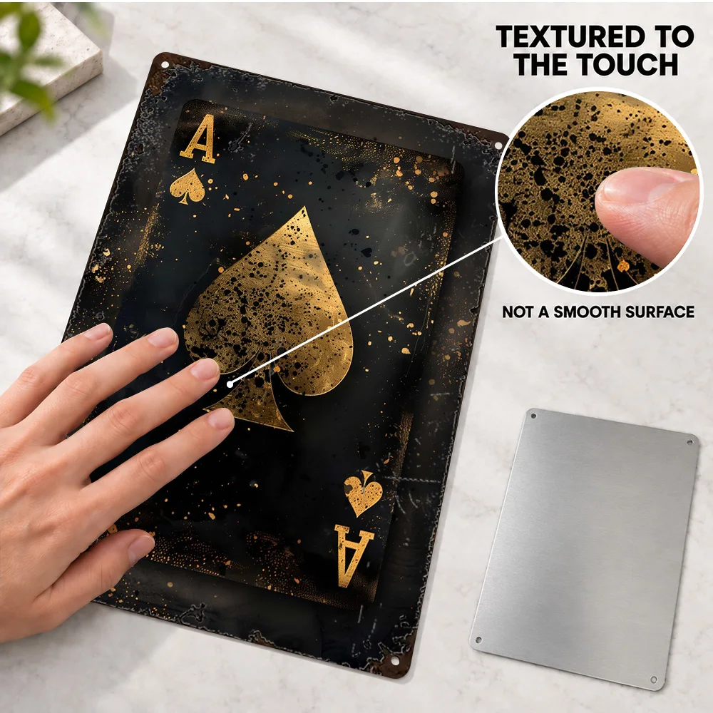 Gilded Luck Ace Of Spades Textured Metal Poster Customized Aluminum Sign Modern Abstract Illustration Wall Art For Living Room