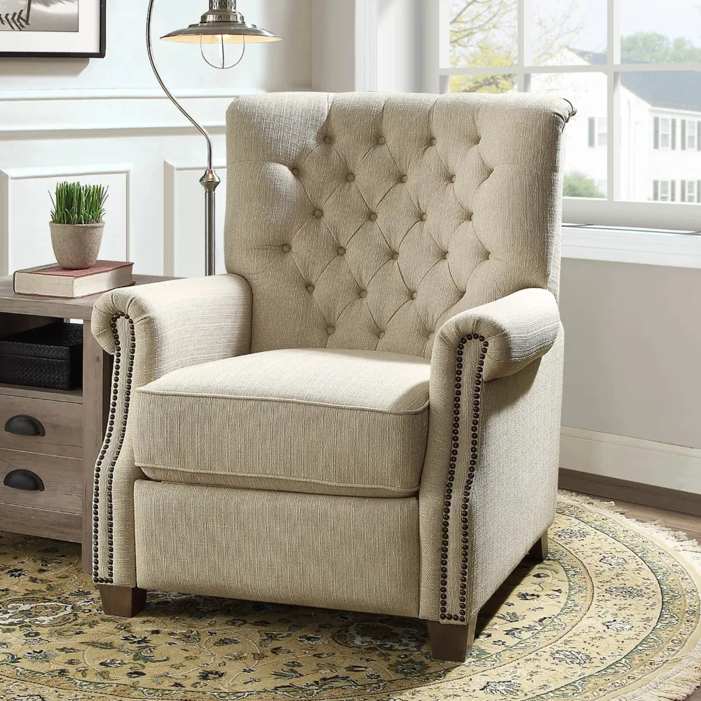 

Tufted Push Back Recliner, Beige Fabric Upholstery recliner chair