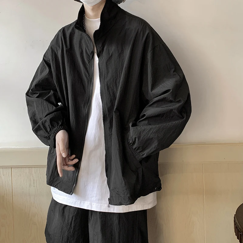 Men's Outdoor Summer Hiphop Sports Suit Casual Loose Sun Protection Thin Zipper Jacket with High Street Shorts Two-Piece Set view 5