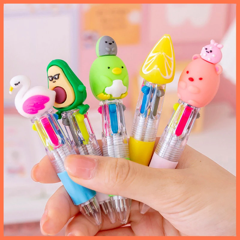 5 stks/partij Kawaii 4 Kleuren Balpen Mini Intrekbare Veelkleurige Pen Leuke Meisjes Kids School Briefpapier Kantoorbenodigdheden Gift