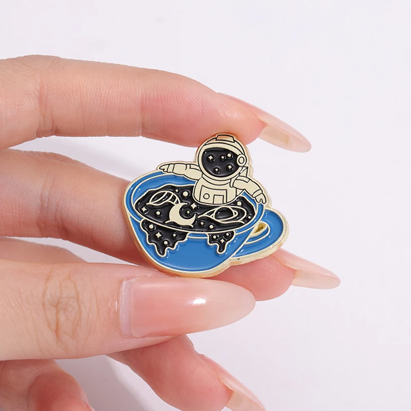 Cute Astronaut Enamel Pins Custom Space Whale Rocket Skateboard Night Moon Brooches Lapel Badges Punk Jewelry Gift for Friend