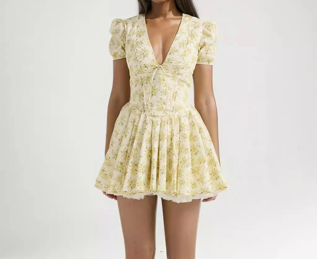 

Women's Clothing Summer Sweet Wind Backless Neck Hanging Fashion Floral Pattern Waist Versatile Dress