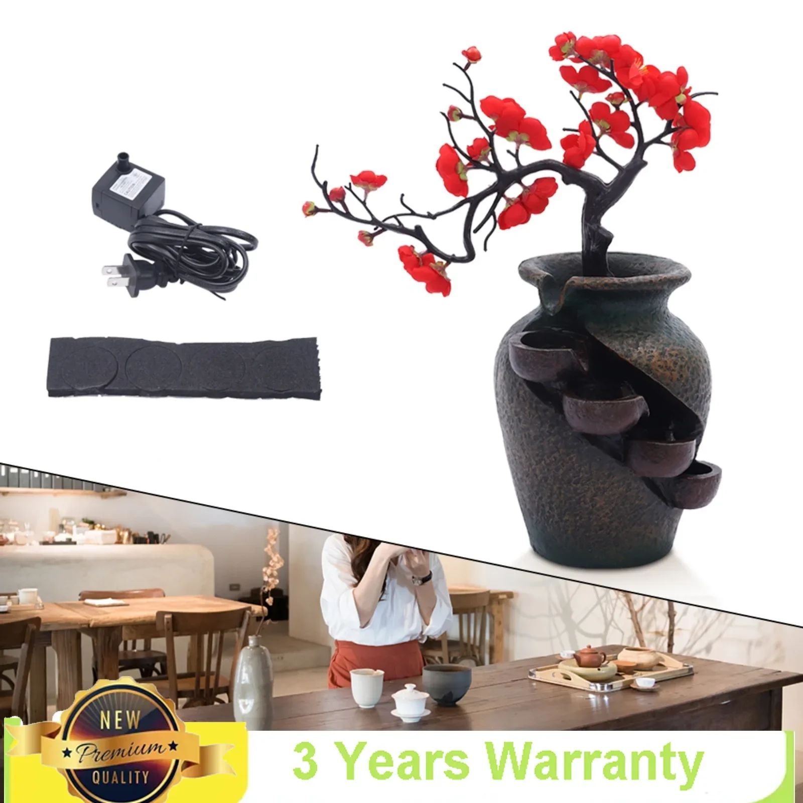 

Bymaocar 16 Inch Bonsai Simulated Vase Landscape Design, Mini Office Desktop Flowing Ornaments, Feng Shui Interior Decoration