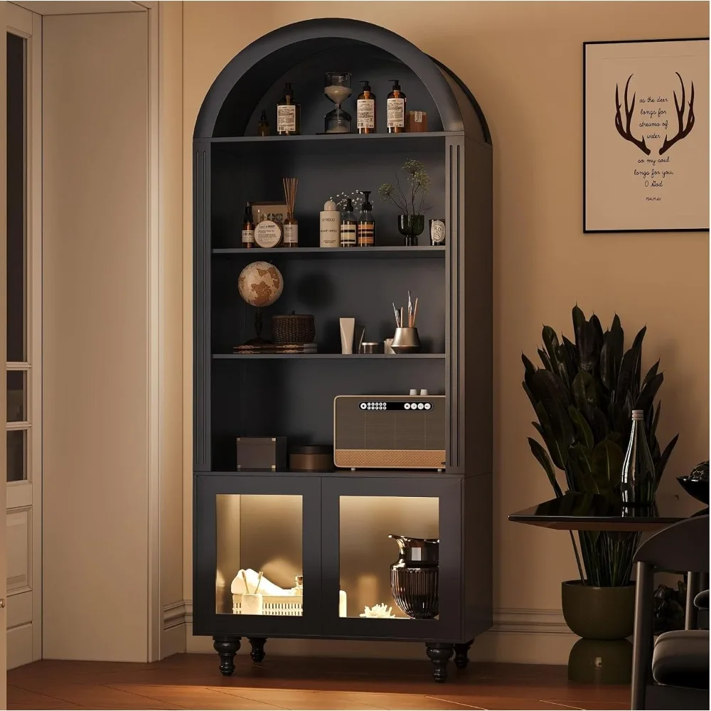 

Tall Arched Bookshelf,5-Tier Shelf,Farmhouse Storage Display Cabinet Etagere Bookcase, Large Bookshelf,Wooden Open Storage Cabin