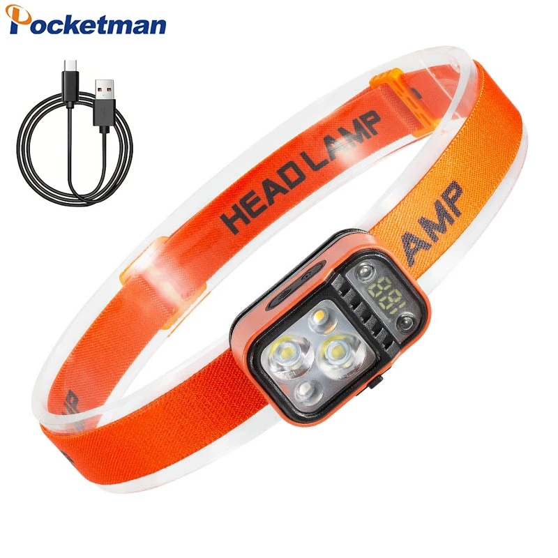 

Smart Motion Sensor High Power LED Headlamp Type-C USB Rechargeable Headlight Outdoor Waterproof Head Lamp with Built-in Battery