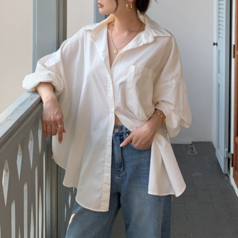 

REALEFT, весенне-летние женские свободные блузки, новинка 2025, однобортные рубашки нерегулярной формы с длинными рукавами и одним карманом для женщин