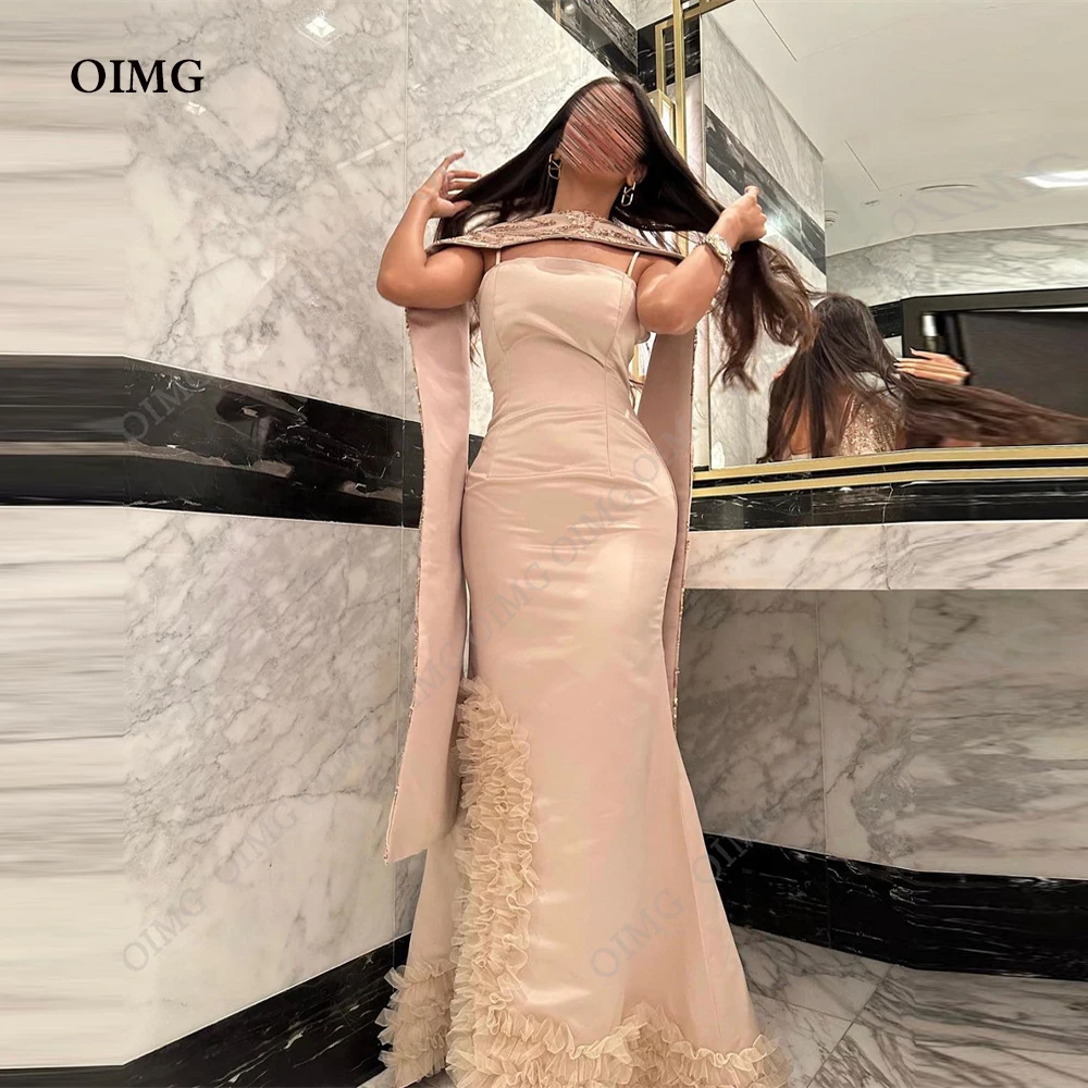 

OIMG New Sparkly Sequins Beads Long Evening Dresses Ruched Simple Side Slit Dubai Formal Event Party Prom Gowns Custom Made