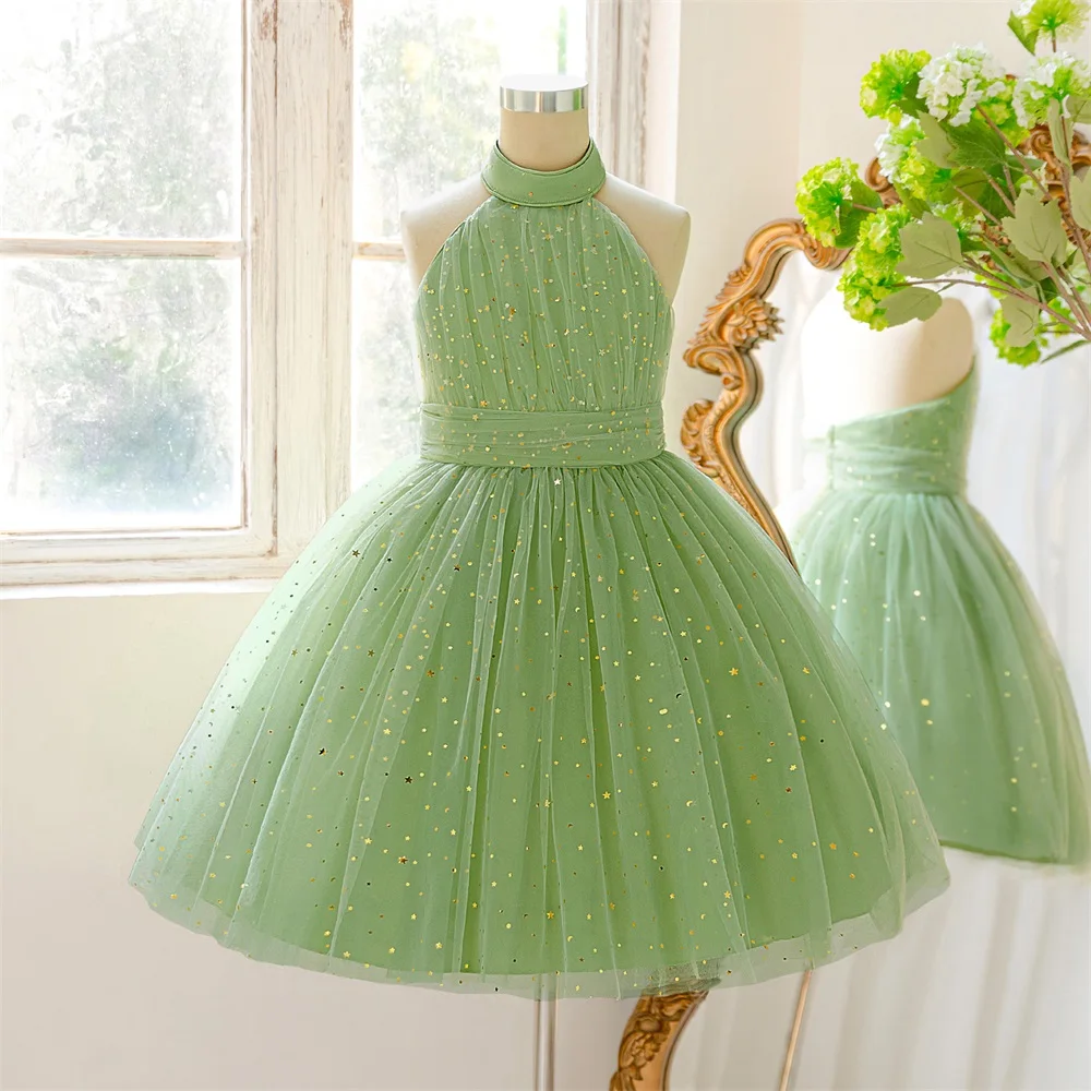 Mädchen-Partykleid mit Rückenausschnitt und Funkelnden Applikationen Prinzessinnenrock für Geburtstag, Moderation und Klavieraufführung