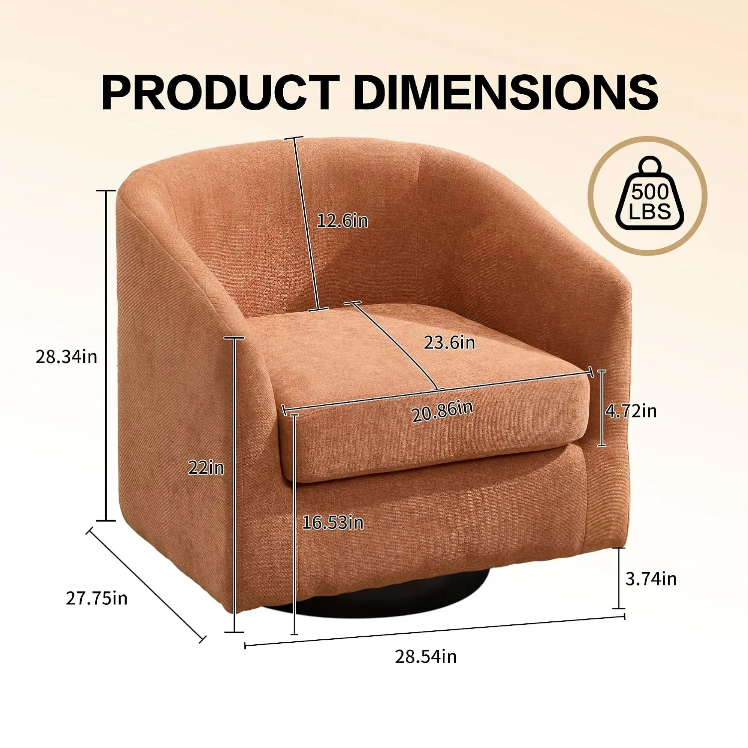 Swivel Barrel Chair, Heavy Wood Frame Armchair, 360° Rotation, Modern Comfy Seat for Living Room Bedroom Office, Customized
