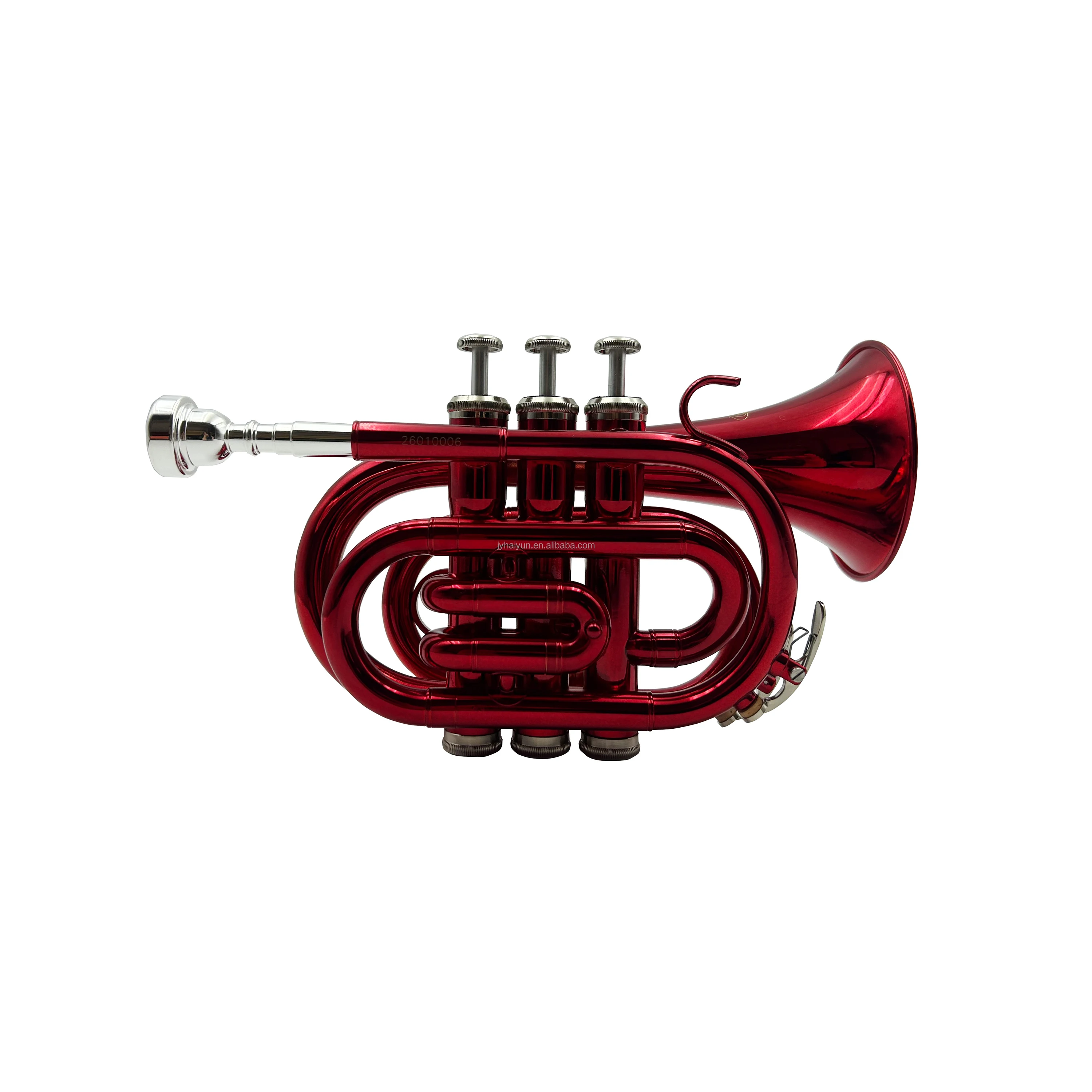 

High Quality Mini Pocket Trumpet Instrument Red OEM JYPT406RD Brass Body With BB Tone