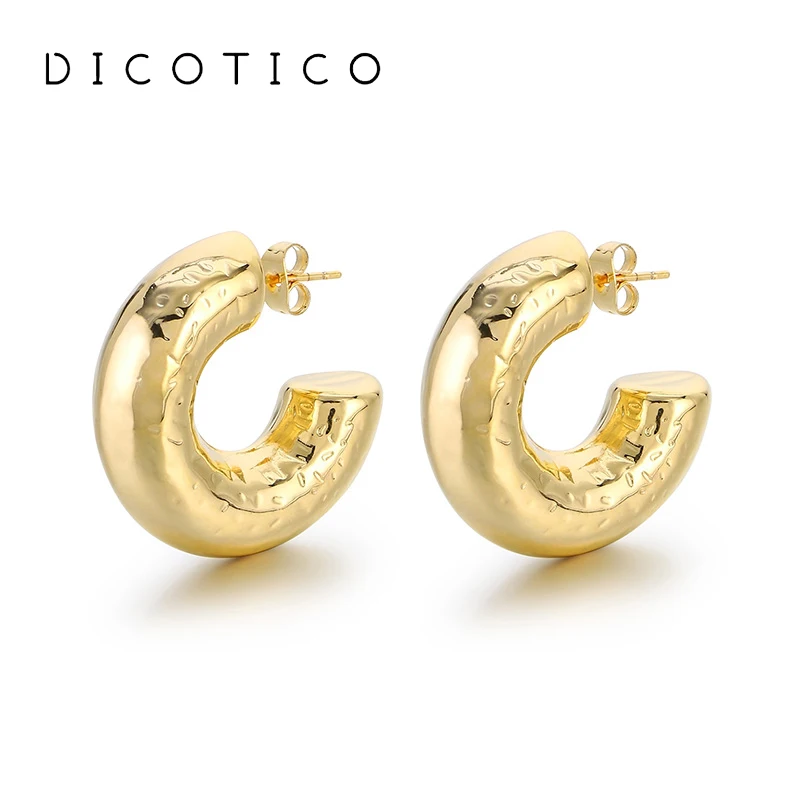 Fashion Stainless Steel Drop Earrings For Women Girl Gold Silver Color Wrinkle Thick C Shape Charm Earrings Femme Jewelry Gifts