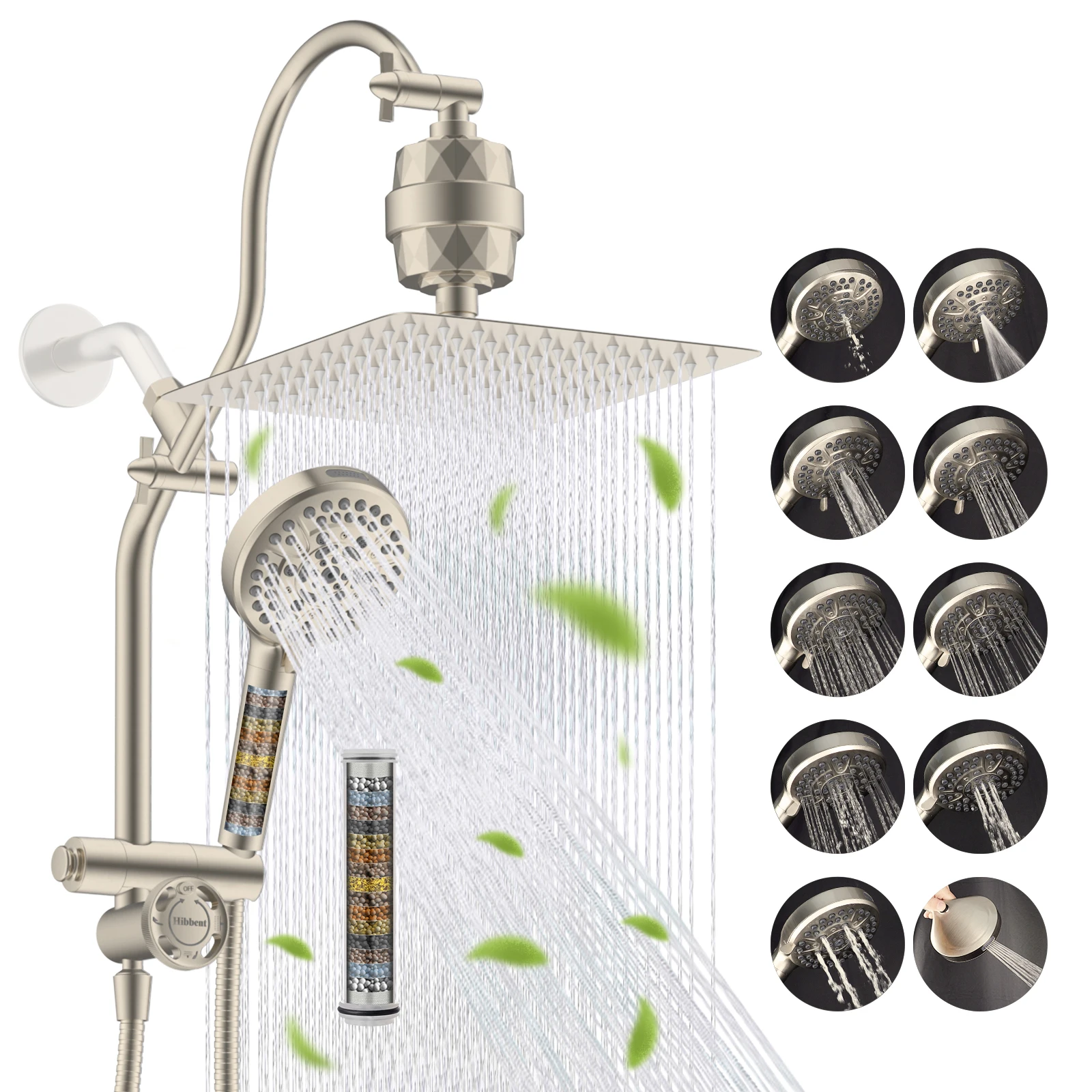 

10 inch High Pressure Rain Shower Head Combo with Extension Arm- Easy to Install Filtered Rainfall Showerhead