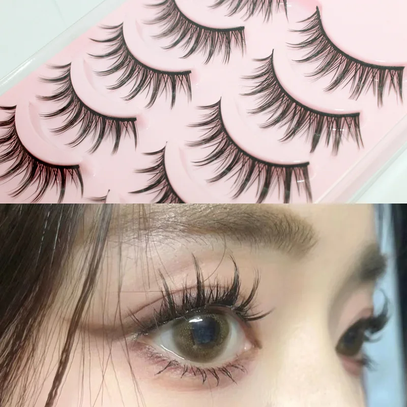 5 paia di ciglia finte naturali Manga Lashes Cross Eyelashes Extension 3D Bunch Japanese Fairy Little Devil Cosplay Eye Makeup