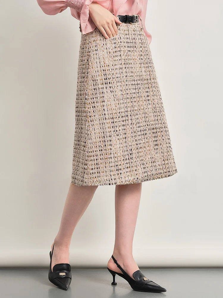 

Gansen Cozy Fluffy Wool High Waist A-Line Skirt Women's Faion Ele Long Midi Skirt Polyester Material