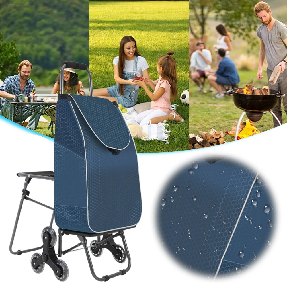 

Портативная тележка для покупок с водонепроницаемой сумкой и складным стулом, складная тележка-сумка для продуктов, для подъема по лестнице