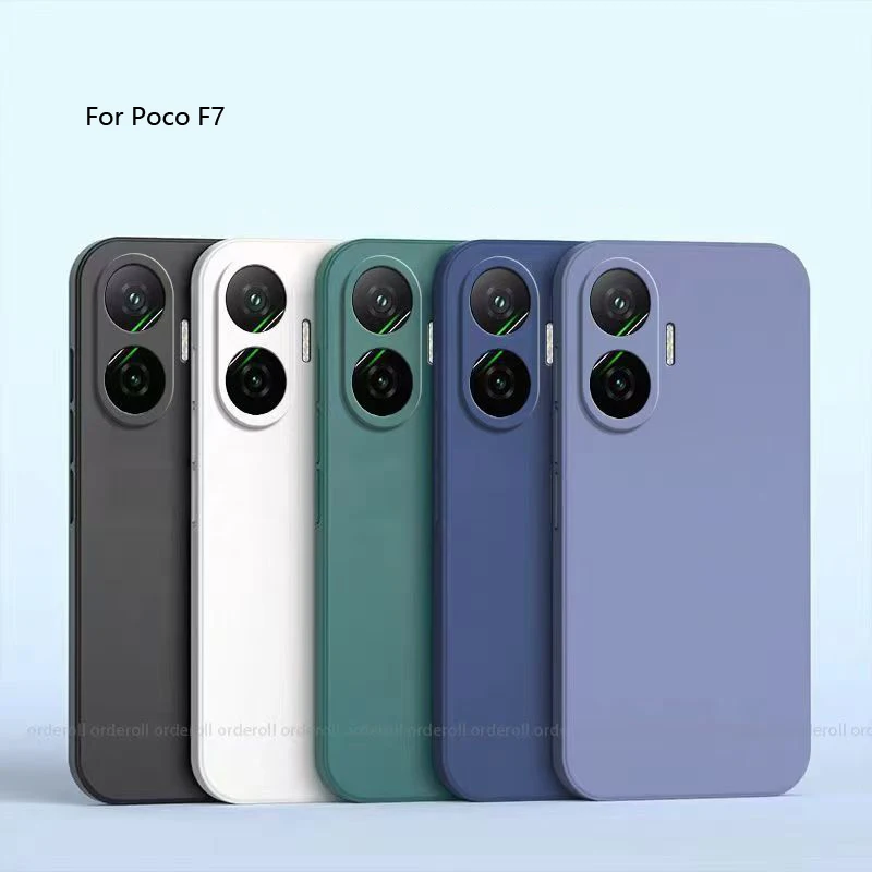 Square Liquid Silicone Phone Case for Xiaomi Poco F7 Matte Fashion Shockproof Cover POCOF7 Case