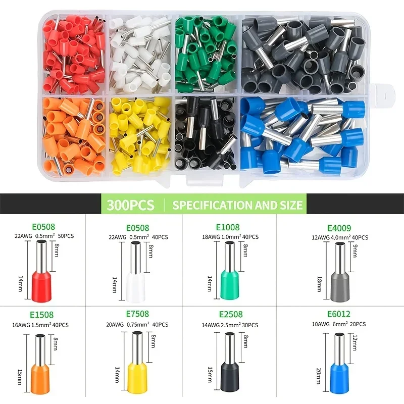 300-teiliges Ferrule-Crimper-Set, HSC8 6-4A Drahtcrimpwerkzeug mit 8 gängigen Größen VE-Anschlüssen 0,25-10mm – Detail 1