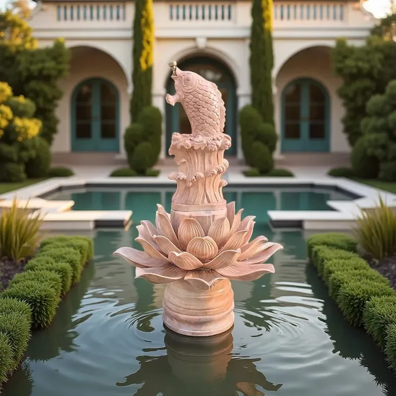 Redstone Carving Eco-Friendly Fountain Garden Villa Flowing Water Marble Landscape Pool Feng Shui Decorations Lakes Parks