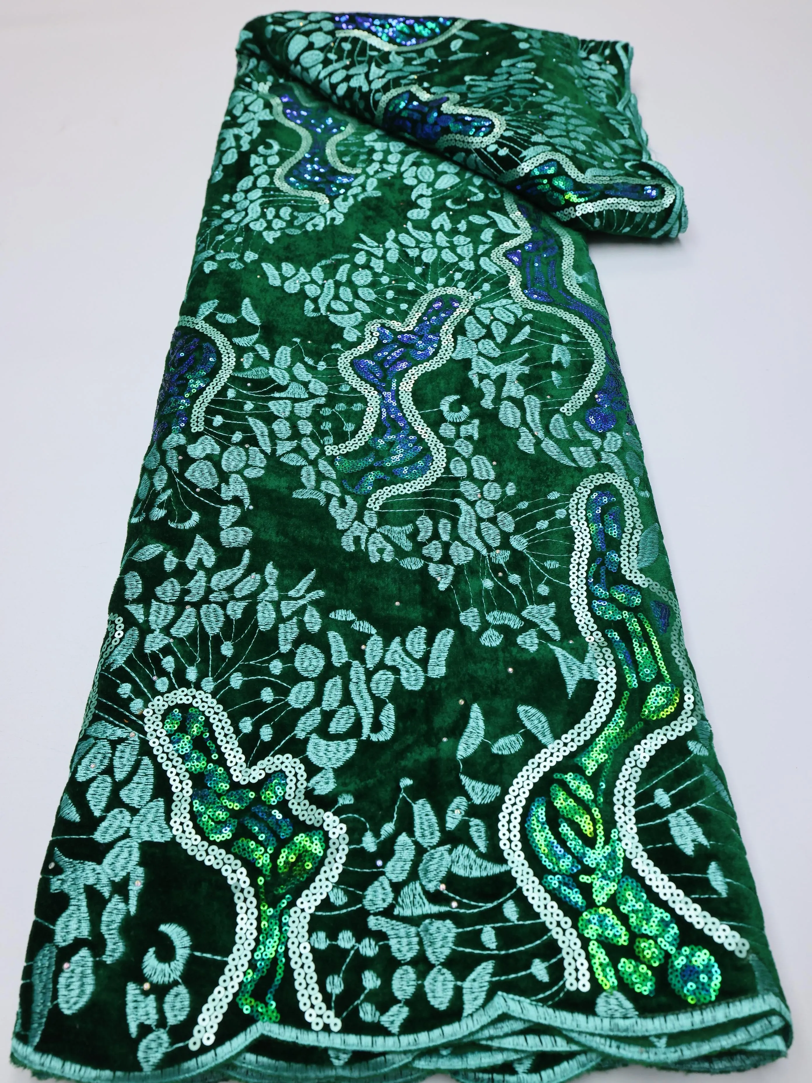 

Clearance French Velvet Sequins Lace Fabric French Flocking Lace 2024 Hot Sale Nigerian Velvet Fabric For Women Evening Dresses